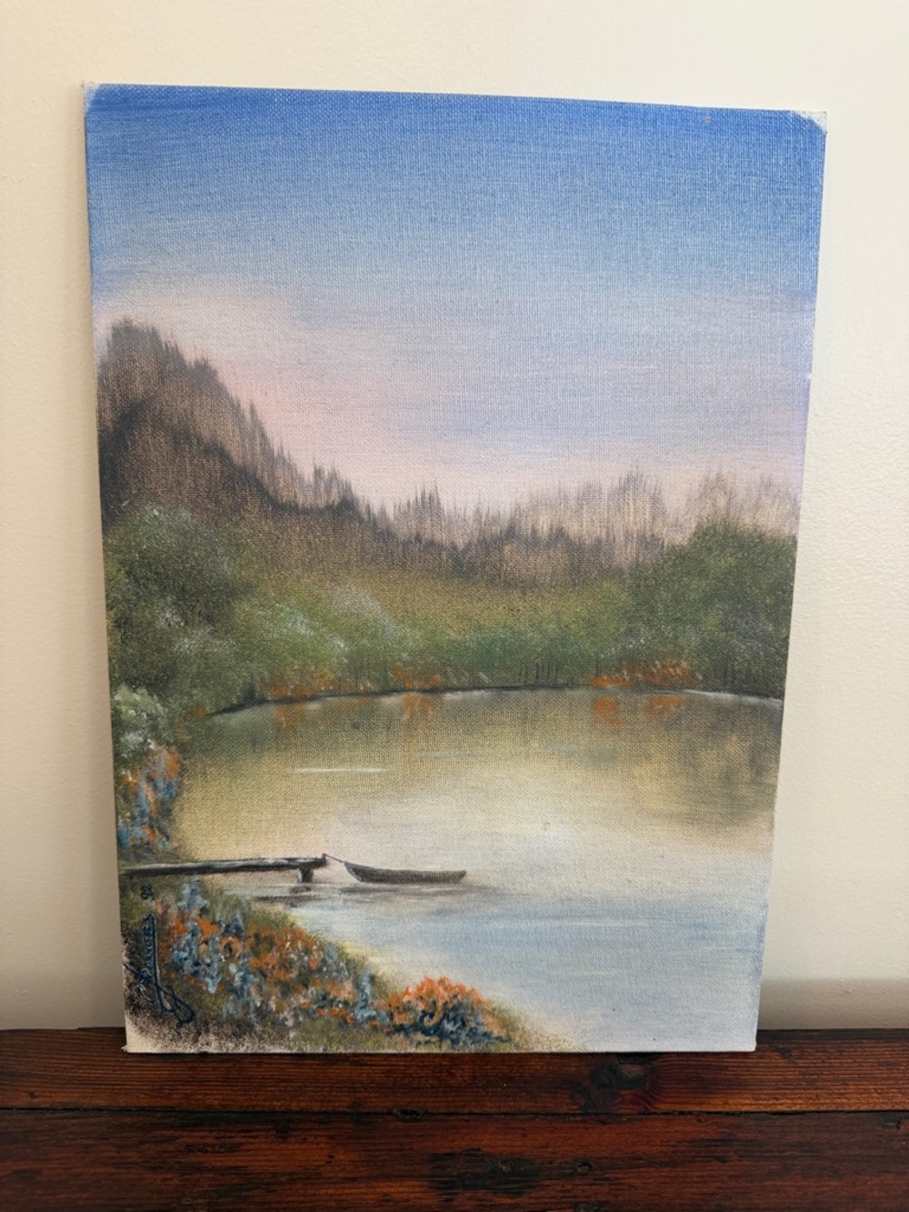 Hand-Painted Landscape Canvas Art - Serene Lake in Blue and Green